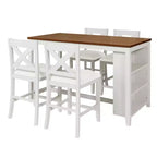 Conjunto Homy Casa de mesa de jantar e cadeiras de 5 peças, de altura de balcão, com prateleiras de arrumação, branco e nogueira, estilo quinta moderna