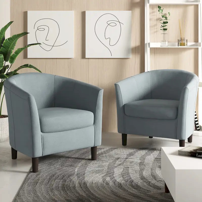 2er-Set moderne Leinen-Sessel im Fassdesign, Clubsessel