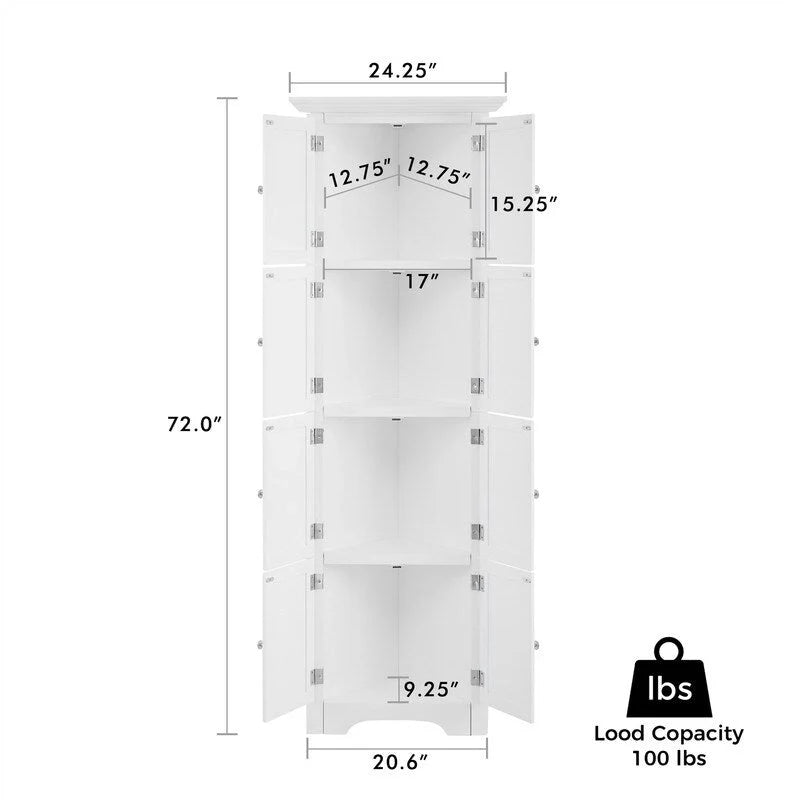 Meuble de rangement d’angle haut avec 8 portes et 4 étagères