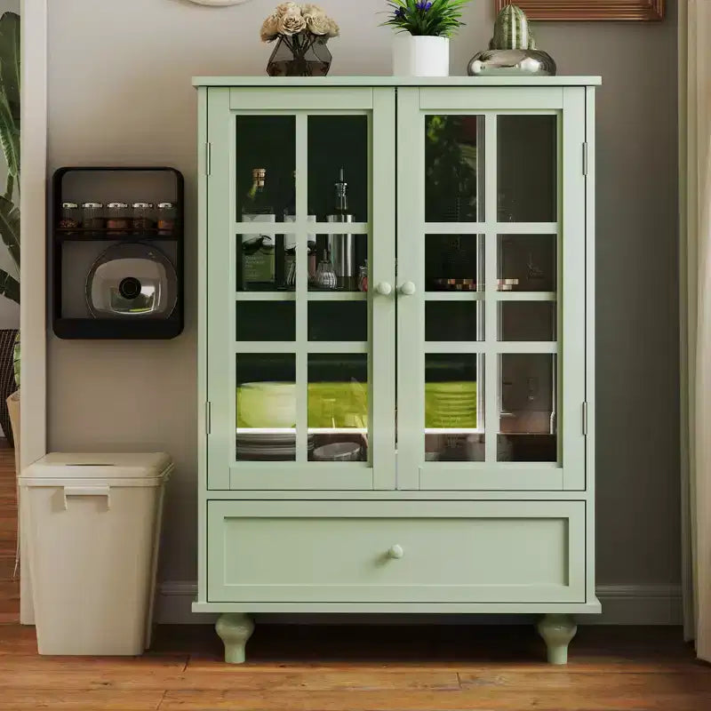 Aufbewahrungsschränke, hölzerner Unterschrank mit 1 Schublade und 2 Glastüren, Sideboard im Landhausstil mit Stauraum für Wohnzimmer