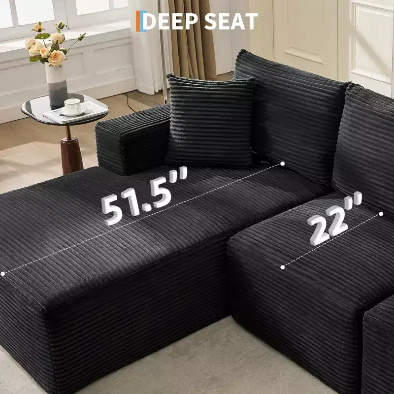 108 modernes Sofa, 3-Sitzer-Sofa in L-Form mit Polsterbezug und Kissen, Sofa mit tiefer Sitzfläche, keine Montage erforderlich