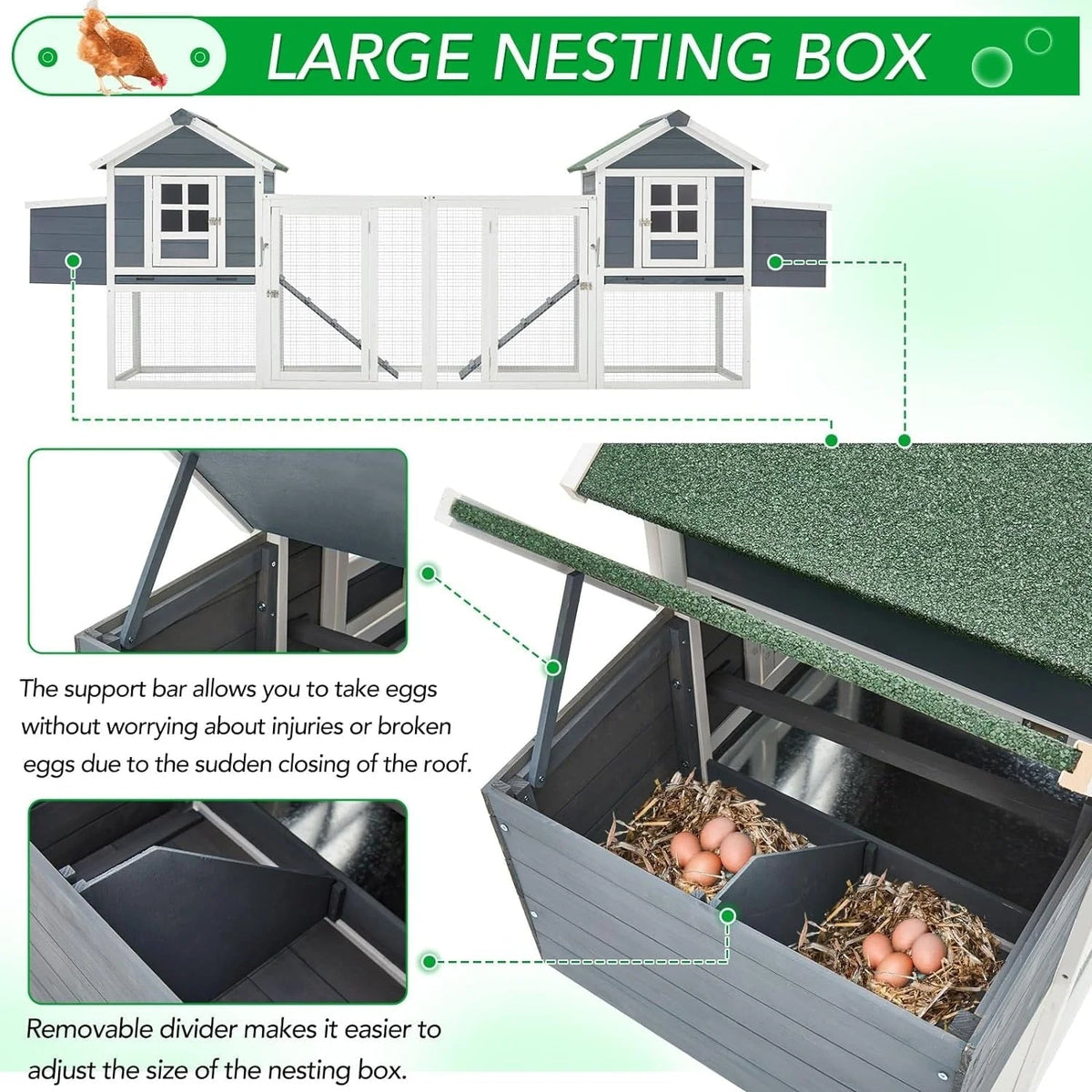 Grand poulailler AECOJOY de 144 po avec parcours, clapier en bois et cage pour volailles