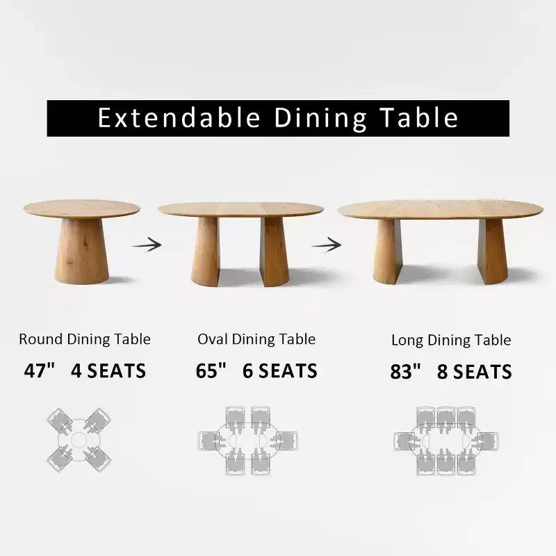 Conjunto de mesa de jantar extensível de redonda para oval com 4 cadeirões de veludo, design moderno com pé central, acomoda até 8 pessoas-Panipeachy