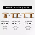 Conjunto de mesa de jantar extensível de redonda para oval com 4 cadeirões de veludo, design moderno com pé central, acomoda até 8 pessoas-Panipeachy