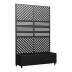 MAYEERTY truhlík s mříží, železo, černý, paralelní linie 01, lamelový klasický kombinovaný styl, 72x47x16in, sada 3 kusů