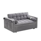 Sofá-Cama Convertível de Veludo para 2 Pessoas, com 55', Cama Extensível, Encosto Reclinável Ajustável, Bolsos Laterais e Suporte para Telemóvel