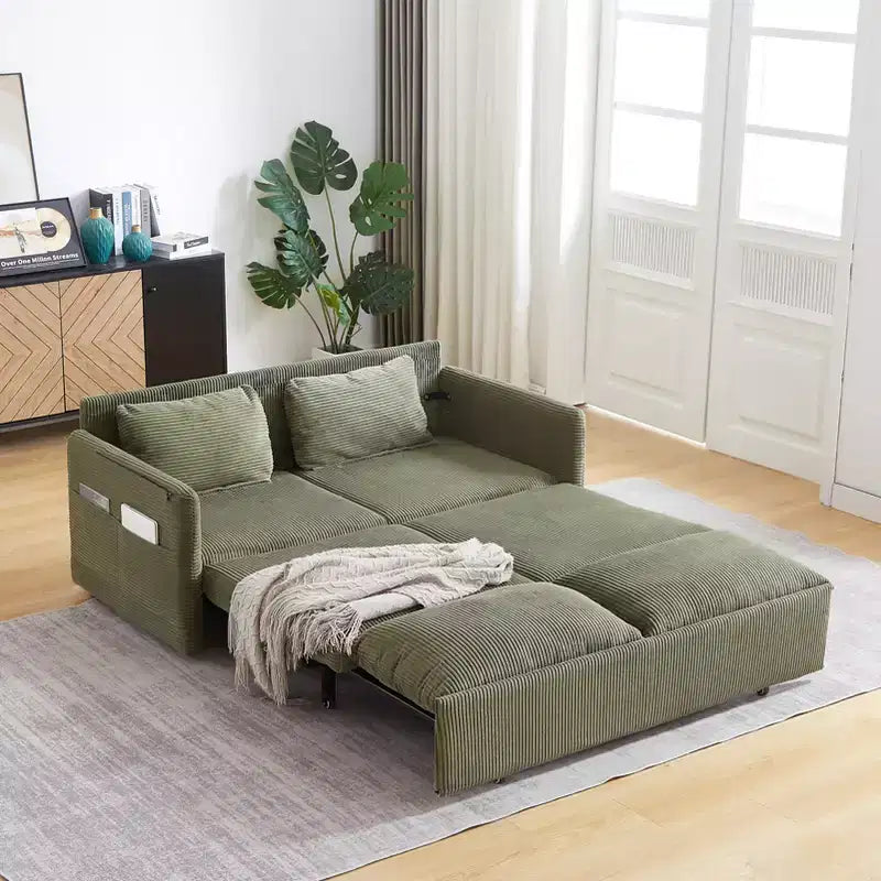 64,5 3-in-1-Schlafsofa aus Cord mit ausziehbarem Bett