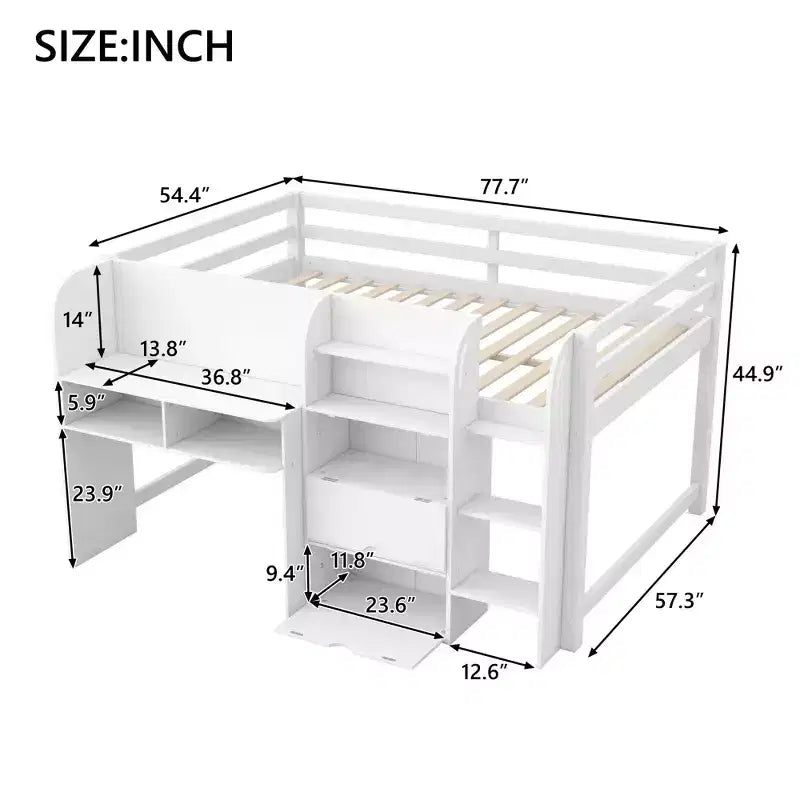 Letto rialzato basso rosa/bianco con scrivania, spazio contenitore e lavagna bianca -C singolo, 1 persona