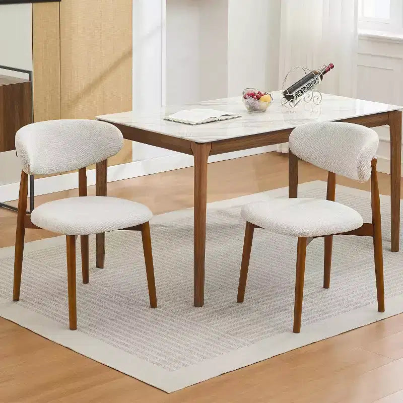 Zestaw 4 krzeseł do jadalni, tapicerowane krzesła w stylu mid-century modern, krzesła kuchenne w stylu wiejskim z wyściełanym siedziskiem z tkaniny i drewnianymi nogami, beżowe