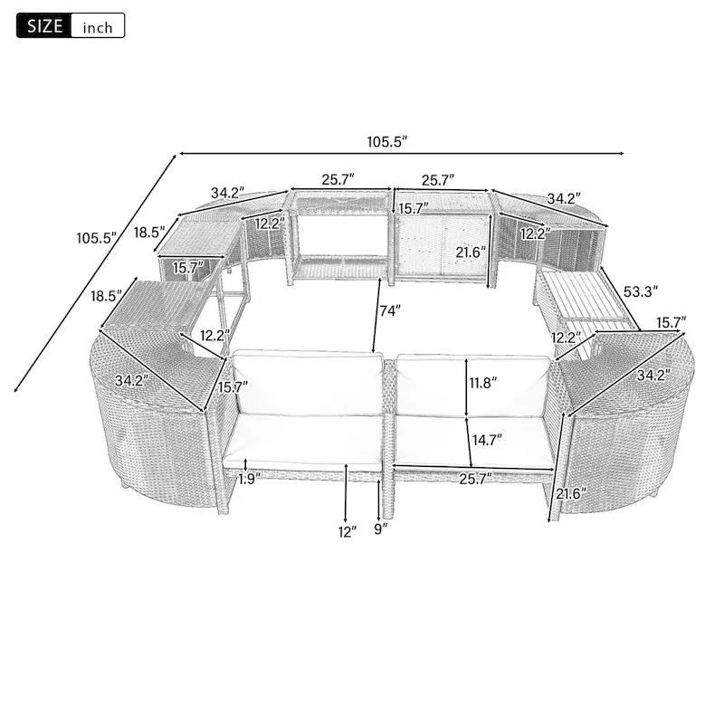 Spa-Umrandung, Spa-Gestell, viereckiges Outdoor-Lounge-Set aus Polyrattan