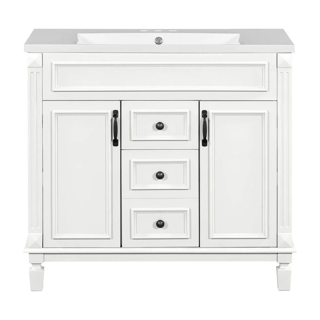 36-Zoll moderner Waschtischunterschrank mit Aufsatzwaschbecken und Spiegelschrank, 2 Türen und 2 Schubladen