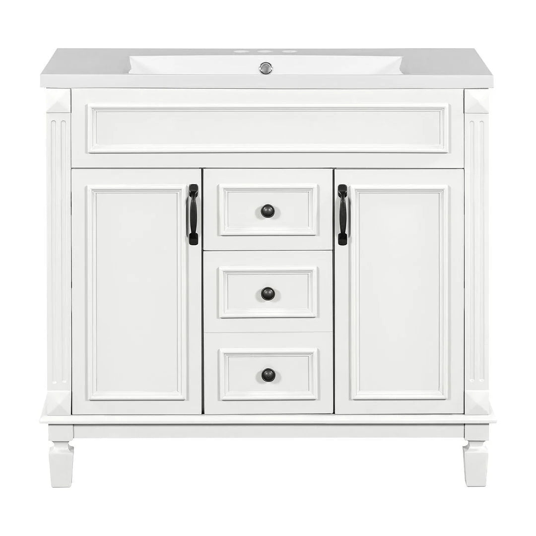 36-Zoll moderner Waschtischunterschrank mit Aufsatzwaschbecken und Spiegelschrank, 2 Türen und 2 Schubladen