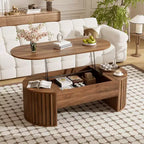 47,2-Zoll-Couchtisch mit Liftfunktion und verborgenem Fach, oval, braun