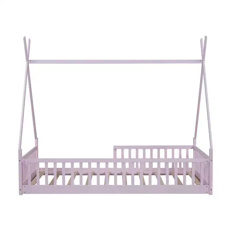 Lit au sol pour enfants, lits-tentes 1 place, lit Montessori au sol avec lattes et barrières, cadre de lit cabane en bois pour garçons et filles