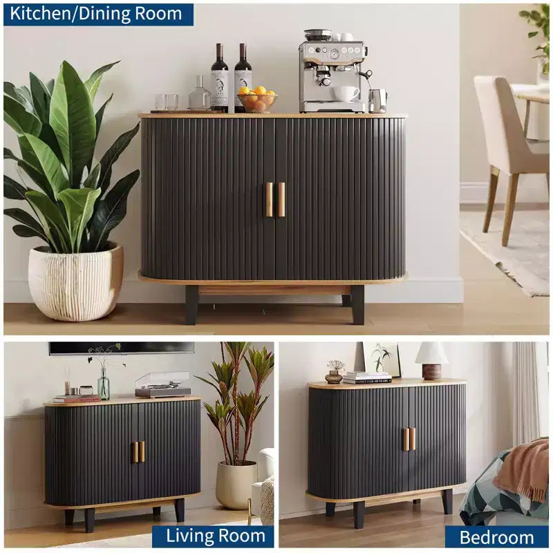 Buffet à façade cannelée de 40 po, meuble de rangement avec porte coulissante et étagère réglable, meubles de rangement modernes de type crédence, console de bar à tambour