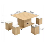Mesa de centro moderna multifunções com tampo elevável, arrumação oculta, 4 bancos e rodízios, perfeita para espaços de estar modernos