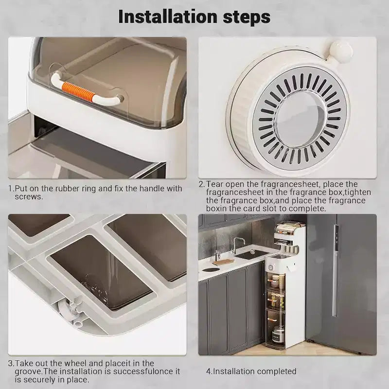 Meuble de salle de bains étroit, meuble de rangement compact à 7 niveaux avec organisateurs étanches, porte-boîte à mouchoirs et roulettes, idéal pour la salle de bains, la cuisine et la buanderie