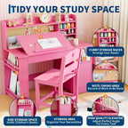 Ensemble bureau et chaise d’étude pour enfants avec rangement, bureau d’étude pour enfants avec dessus et plateau inclinable, de 3 à 8 ans, table d’écriture pour chambre