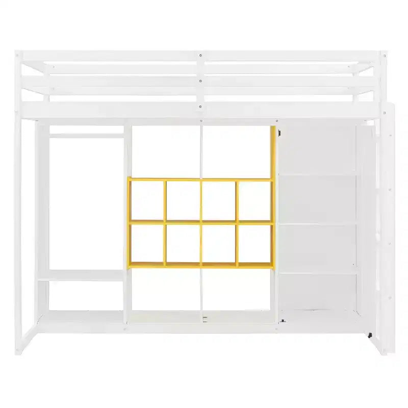 Lit mezzanine pour enfants avec armoire et étagères, cadre de lit mezzanine en bois avec meuble de rangement pour enfants et adolescents