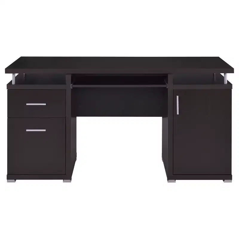 TUYOHW 55 Drewniane biurko do pisania, biurko komputerowe do biura z 2 szufladami, 1 szafką, 1 otwartą półką, 1 drzwiczkami, biurko do pracy w domu, gabinetu i małych przestrzeni