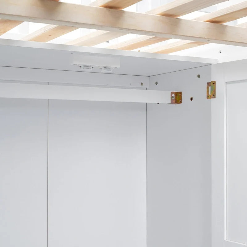 Lit mezzanine double en pin avec bureau et rangement