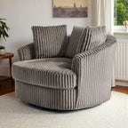 Fauteuil pivotant tonneau surdimensionné de 43 W en velours côtelé moelleux avec accoudoirs encastrés