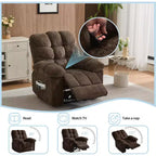 Handmatige relaxfauteuil, ergonomische ademende stoffen fauteuil met zijvakken, eenpersoonsbank, geschikt voor woonkamer en slaapkamer