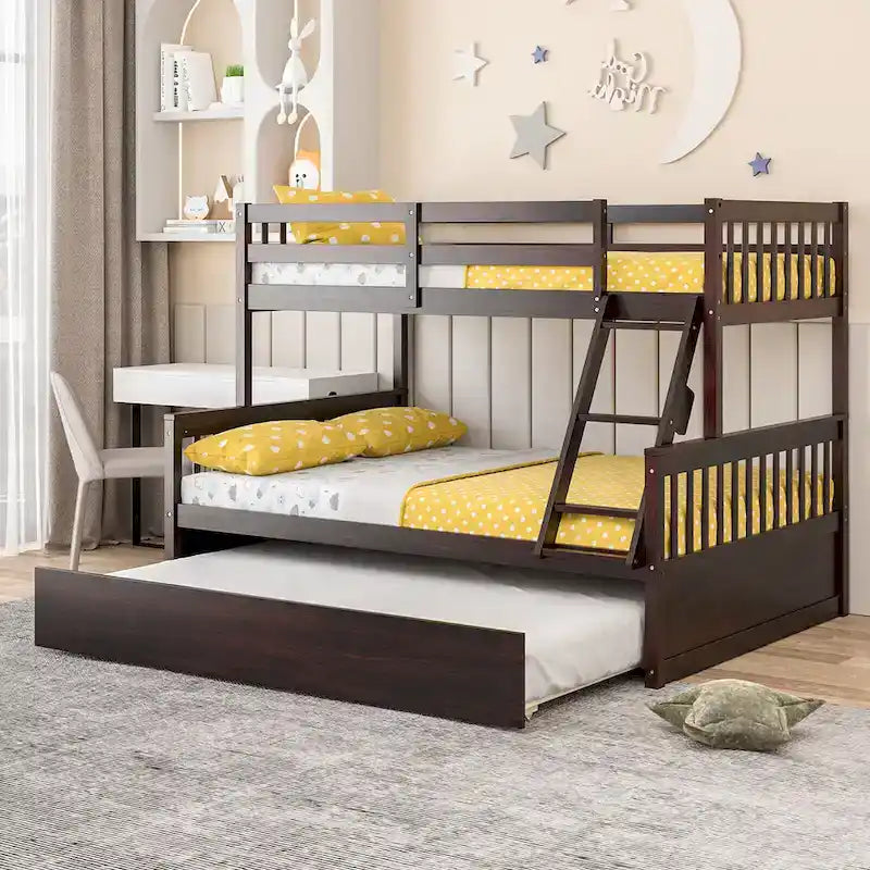 Gymax Etagenbett Twin über Full mit ausziehbarem Twin-Bett, umwandelbare Plattform