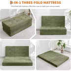 SunnyFurn 15,2 cm dreifach faltbares Matratzen-Sofa-Bett, 190,5 x 138 cm großes faltbares Schaumstoff-Gästebett mit Cordbezug und Knopfsteppung, tragbar für Camping, Wohnzimmer und Schlafzimmer