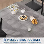 Ensemble table et chaises de cuisine à structure métallique en 5 pièces, avec design chanfreiné