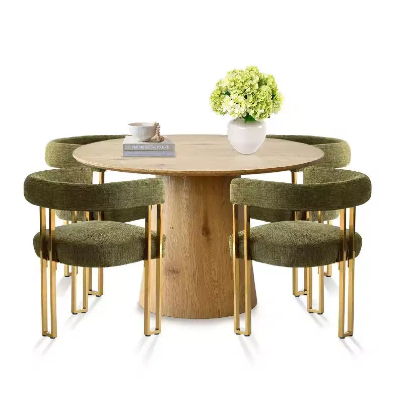Conjunto de mesa de jantar extensível de redonda para oval com 4 cadeirões de veludo, design moderno com pé central, acomoda até 8 pessoas-Panipeachy