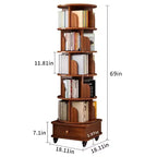 Chic Crate schmales Eckbücherregal mit 6 Ebenen, 360° drehbar und mit Rollen, für kleine Räume, Walnussbraun