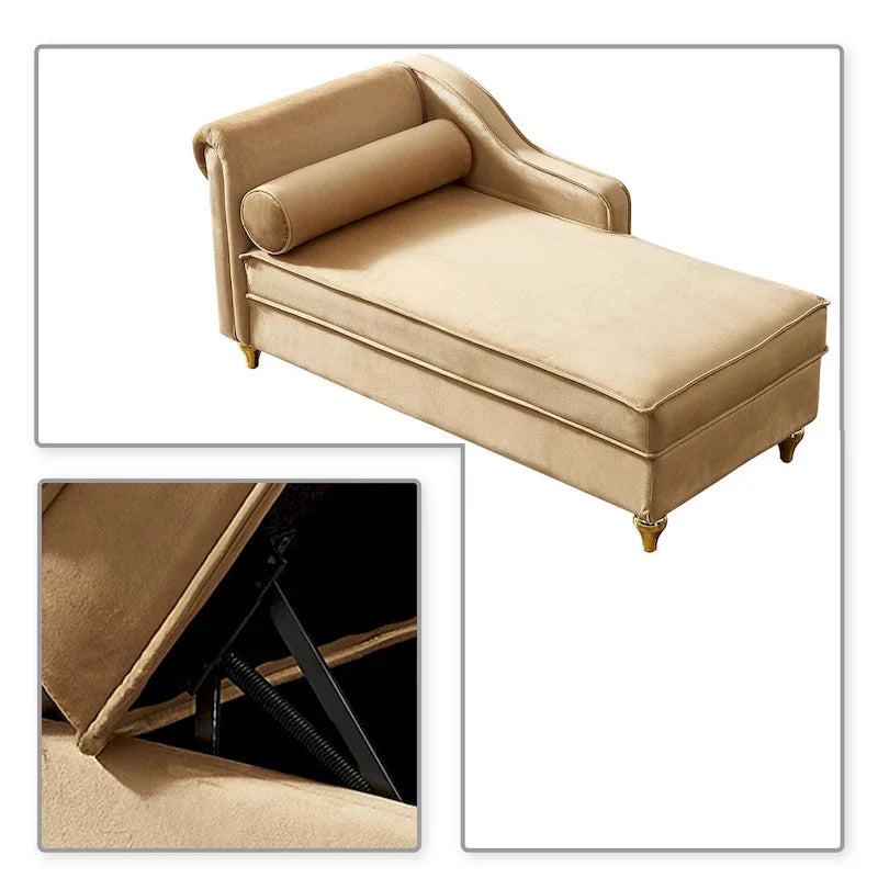 Elegante französische Chaiselongue mit Samtbezug, Stauraum und Kissen