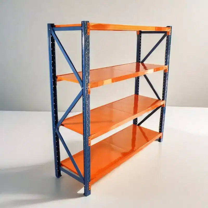 VIYET robuste Garagenregale, 4 Ebenen, verstellbare Metallregale mit 4400 lbs Tragfähigkeit, blau-orangefarbene industrielle Aufbewahrung für Gewerbe, Werkzeuge und Fitnessstudio