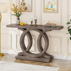 Mesa de consola vintage com base geométrica, mesa de madeira para corredor