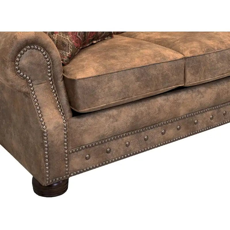 Rozkládací pohovka Rancho z čalouněné látky v rustikální hnědé barvě buckskin - 37 x 86 x 40