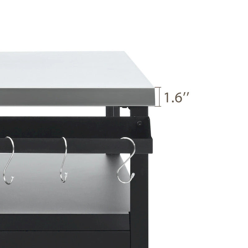 Isola da cucina per esterni con piano in acciaio inox, tavolo carrello per barbecue in metallo con mobiletto contenitore - N/A