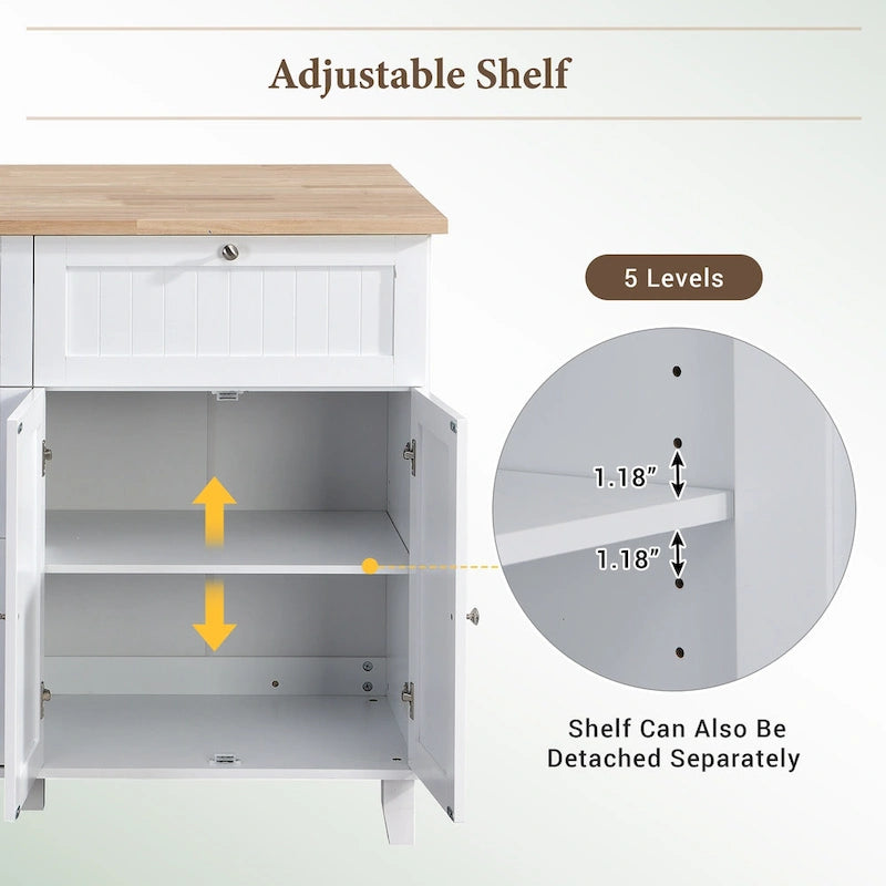 Ensemble îlot de cuisine TOPMAX avec rallonge rabattable et 2 places assises, ensemble table à manger avec étagère réglable, tiroirs et porte-serviettes