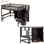 Lit mezzanine double en pin avec bureau et rangement