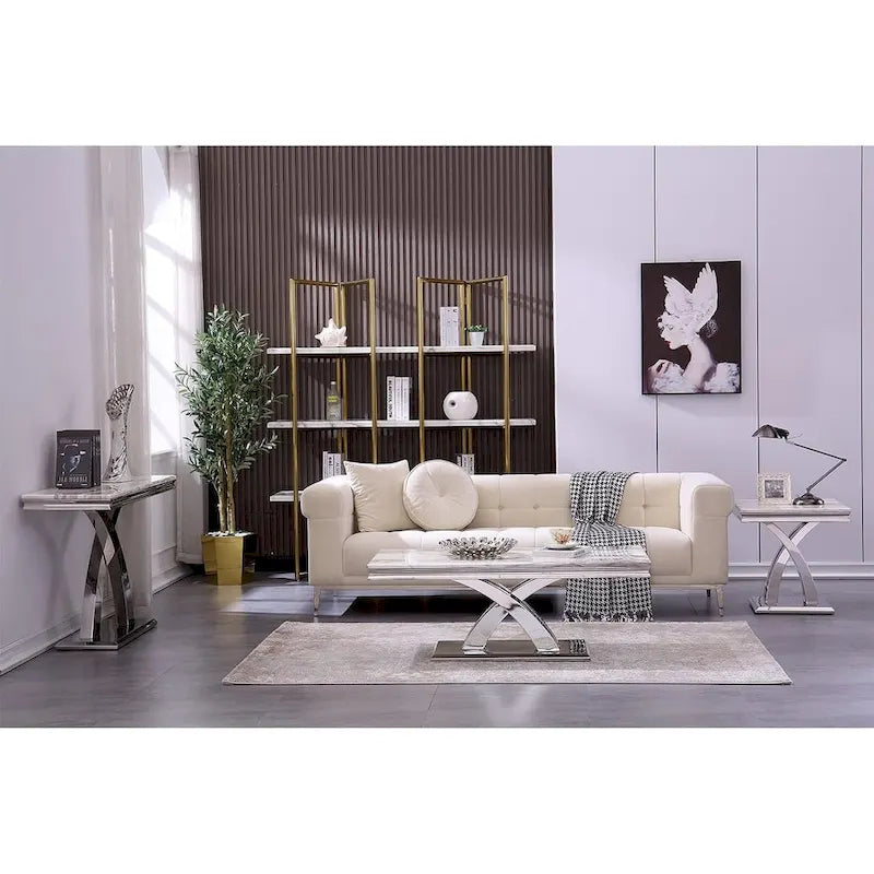 Moderne salontafel van 122 cm, rechthoekige salontafel met X-vormige voet voor de woonkamer