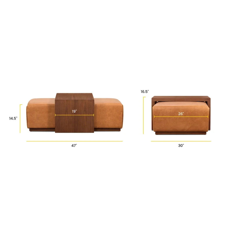 Poly & Bark Jarmo-Hocker mit verstellbarem Walnusstisch – echtes italienisches Vollnarbenleder