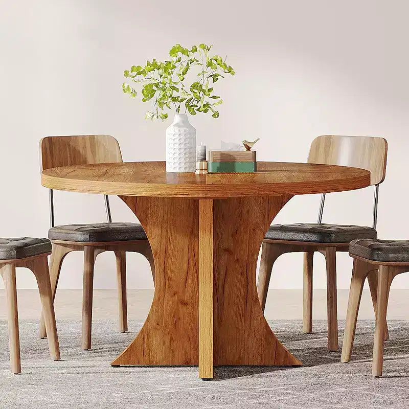 Mesa de jantar redonda Lantine de 47.24 polegadas para 4-6 pessoas, mesa de cozinha estilo quinta com base de pedestal, mesa de jantar pequena para sala de jantar ou sala de estar, castanha