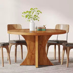 Mesa de jantar redonda Lantine de 47.24 polegadas para 4-6 pessoas, mesa de cozinha estilo quinta com base de pedestal, mesa de jantar pequena para sala de jantar ou sala de estar, castanha