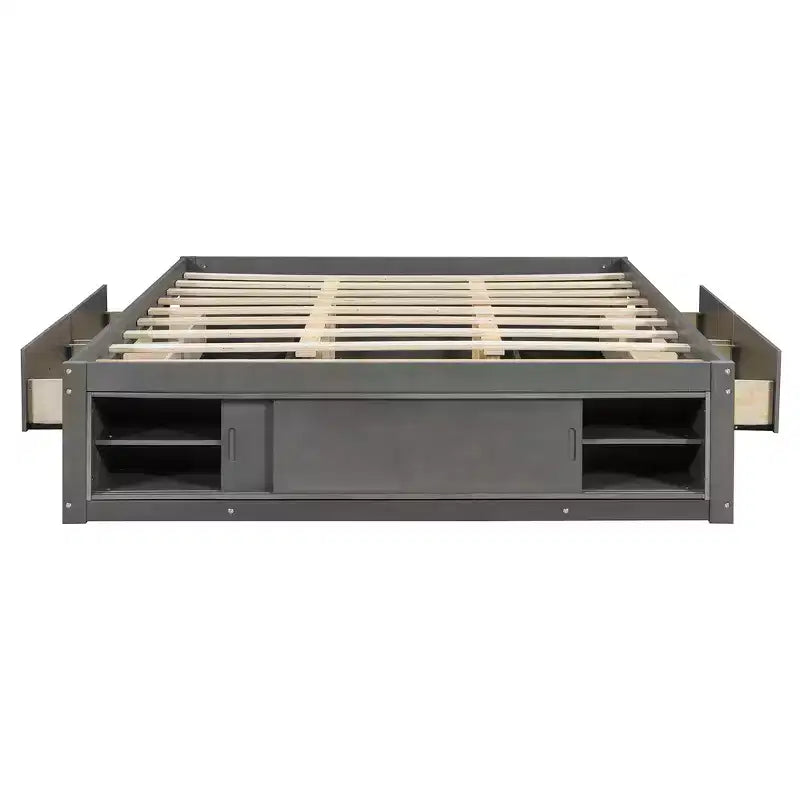 Cadre de lit plateforme Queen Whisen avec 4 tiroirs de rangement et rangement dans le pied de lit