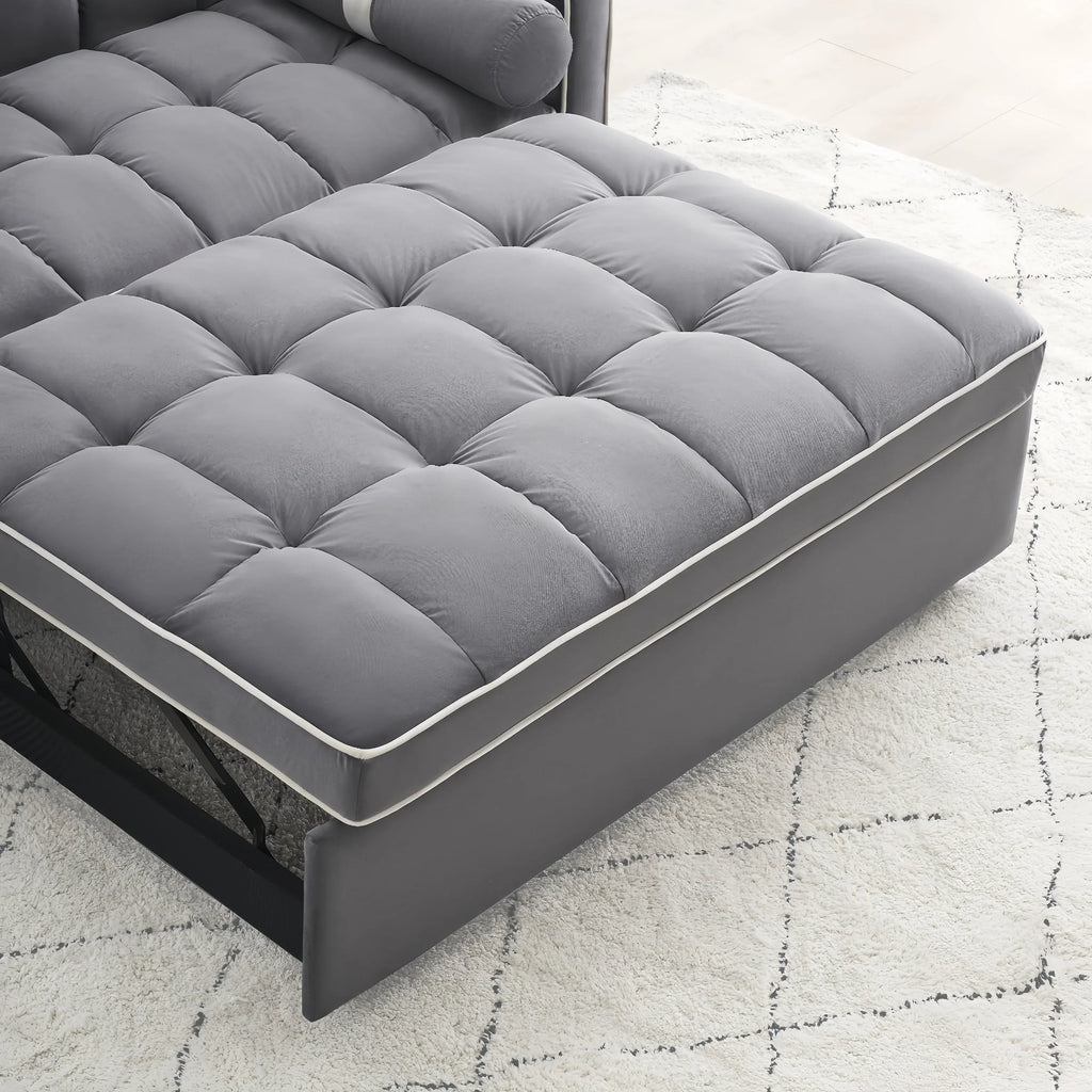 Sofá-Cama Convertível de Veludo para 2 Pessoas, com 55', Cama Extensível, Encosto Reclinável Ajustável, Bolsos Laterais e Suporte para Telemóvel
