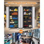Armoire de rangement de garage à roulettes avec panneau perforé, armoire métallique verrouillable de 72 pouces de hauteur avec 2 portes et 4 étagères réglables pour atelier de garage