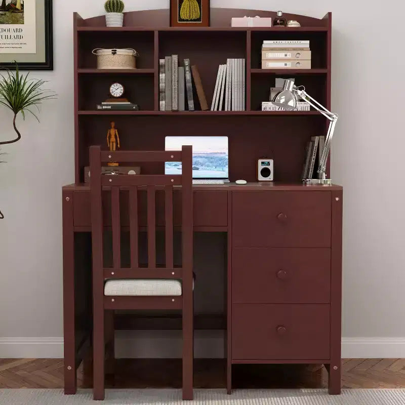 Okak moderner Schreibtisch aus Holz für das Homeoffice mit Tischplatte/Stuhl und Bücherregal, Stauraum-Schreibtisch für Jugendliche und Studierende zum Lernen und Arbeiten