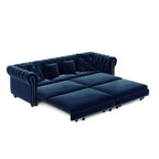 Whisen fluwelen 3-in-1 kingsize slaapbank en converteerbare slaapbank met verplaatsbare hocker, gecapitonneerd ontwerp
