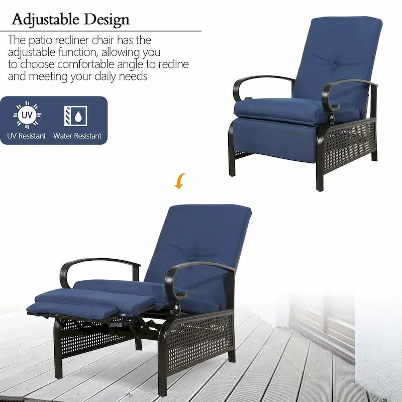 Cadeira reclinável ajustável de exterior, sofá de descanso com almofada - 38 (D) x 26.5 (W) x 38.5 (H) POLEGADAS
