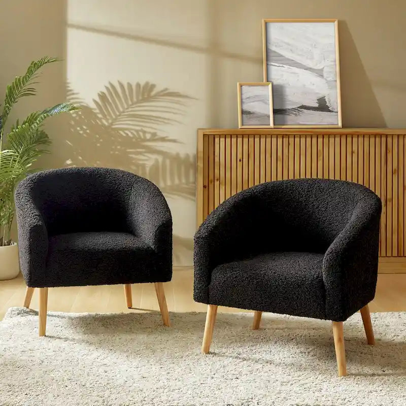Nowoczesny fotel boucle Sheila 30 W z nogami z litego drewna, zestaw 2 szt., HULALA HOME